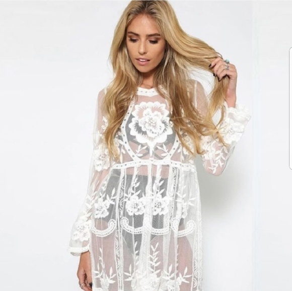 white sheer cover up dress